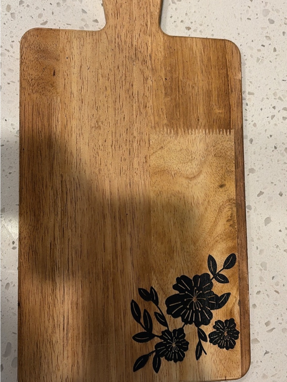 Wooden cutting board with Black Floral Accent - Natural Brown